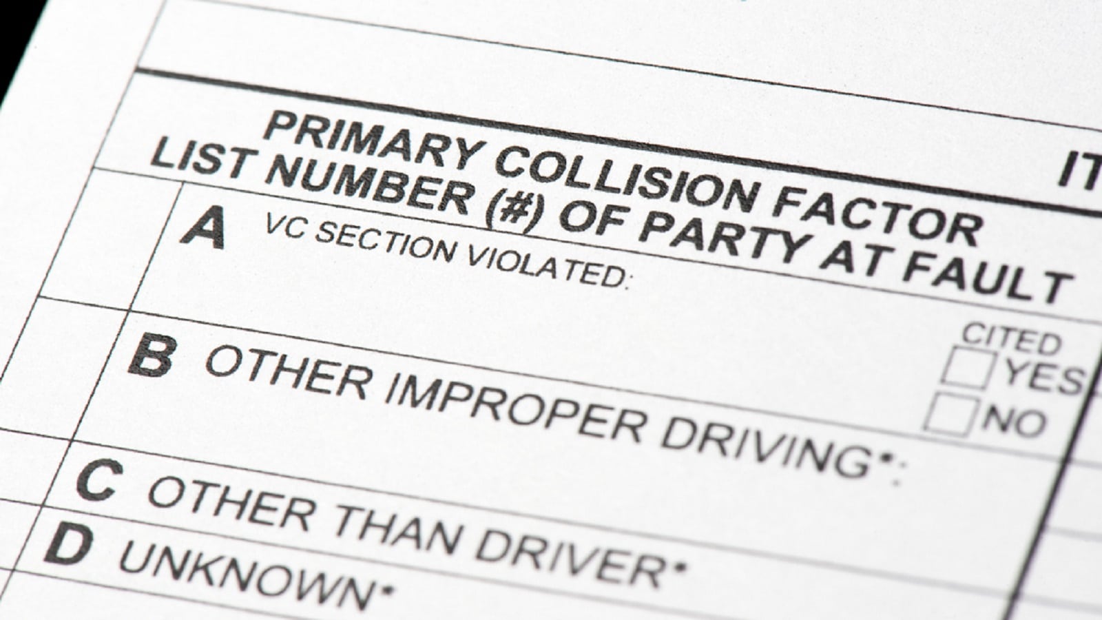Auto Accident Collision Report Stock Photo