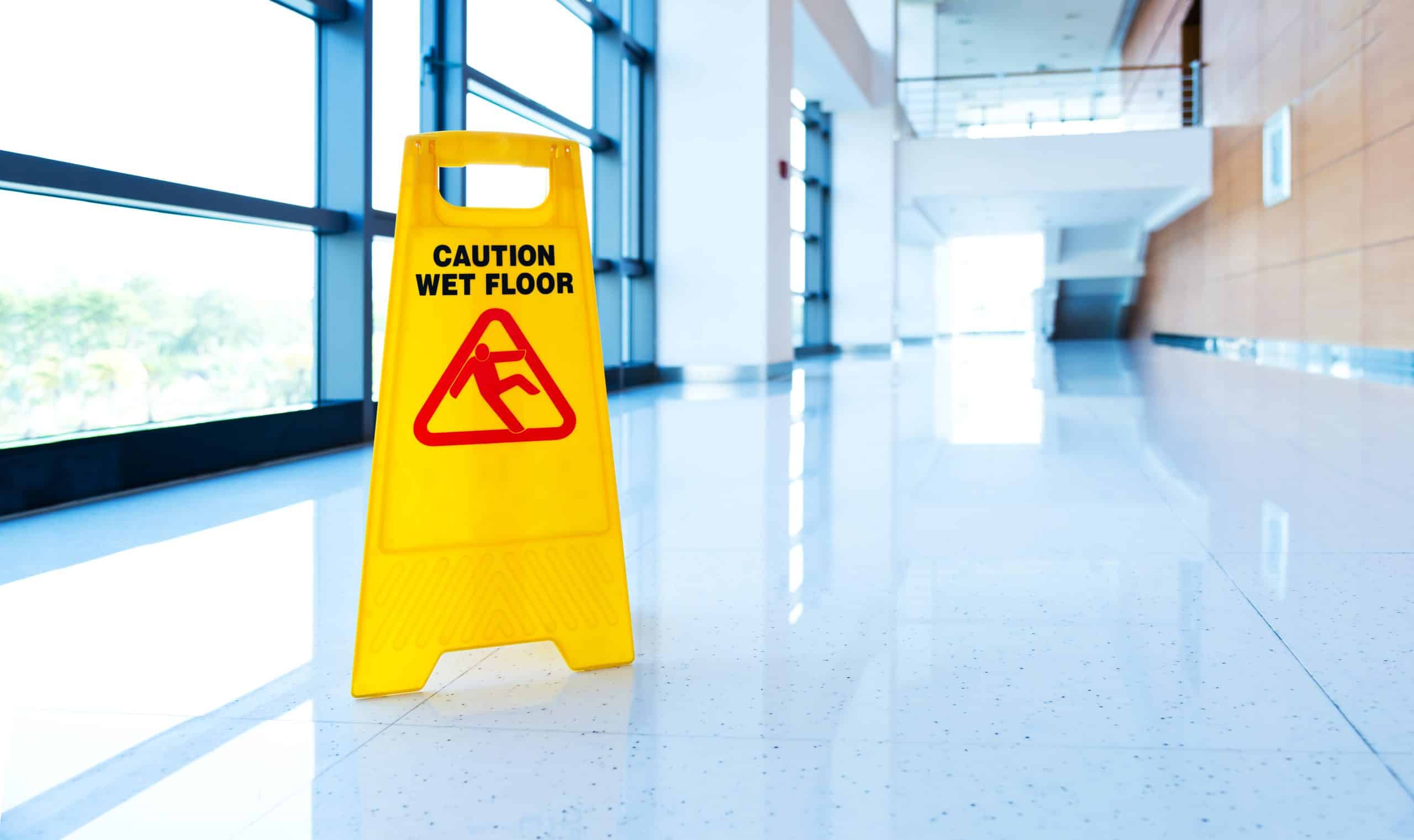 wet floor sign warning of slip and fall accident potential